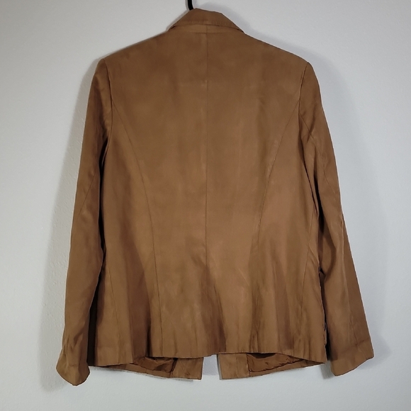 Vintage Faux Suede Fringe Jacket Brown Tan Size 12 Boho Western Y2K Blazer - Picture 10 of 12